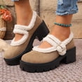 thumbnail image 1 of Willtoo Womens Cozy Lined Mary Jane Platform Shoes Buckle Strap Chunky Block Heel Warm Winter Fluffy Trim Casual Walking Shoes, 1 of 3
