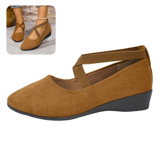 Willtoo Womens Crisscross Elastic Strap Wedge Flats Comfort Slip‑On Mary Jane Shoes Soft Lightweight Non‑Slip Round Toe Casual Walking Shoes