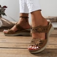 thumbnail image 1 of Willtoo Womens Dressy Summer Flat Sandals Arch Support Fashion Orthotic Comfy Slip On Vintage Flower Platform Strapless Wedge Brown US-9（EU-42）, 1 of 5