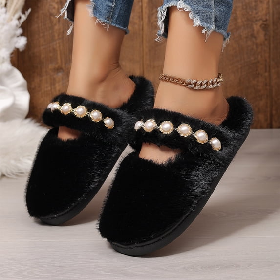 Willtoo Womens Fall Winter Shoes Fluffy Round Toe Slip on Casual Slippers Fuzzy Memory Foam Closed Toe Soft House Shoes Warm Soft Indoor Outdoor Footwear