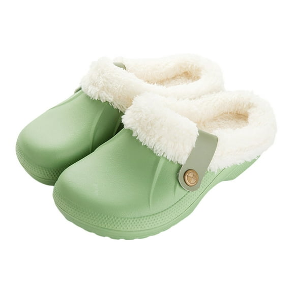 Willtoo Womens Fur Lined Clogs Memory Foam Warm Fuzzy Slippers Winter Waterproof Indoor Outdoor Slipper Green 5