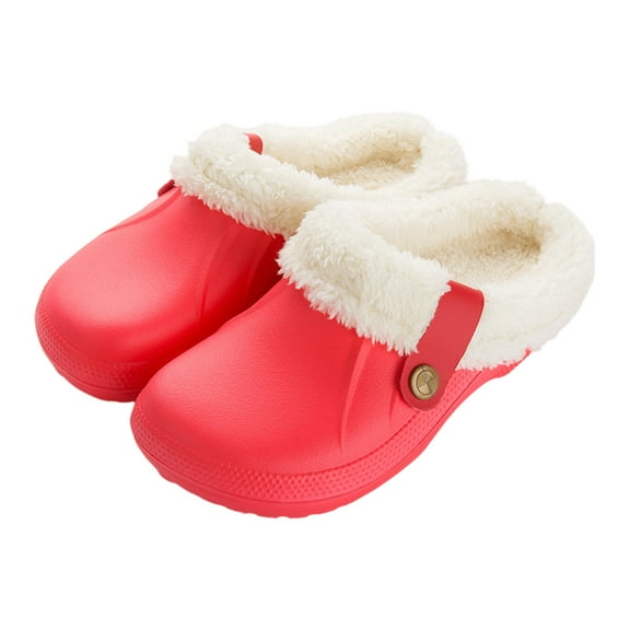 Willtoo Womens Fur Lined Clogs Memory Foam Warm Fuzzy Slippers Winter Waterproof Indoor Outdoor Slipper Red 9