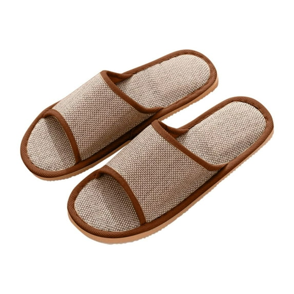 Willtoo Womens House Slippers, Open Toe Memory Foam Washable Non-Slip Scuff Linen Printing Slippers, Cute Comfy Classic Japanese Slip On Autumn Winter Bedroom Indoor Slide Brown 9