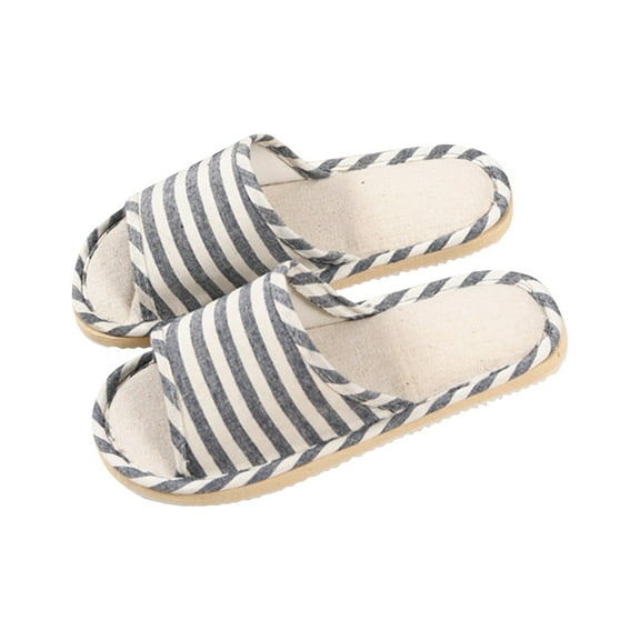 Willtoo Womens House Slippers, Open Toe Memory Foam Washable Non-Slip Scuff Linen Printing Slippers, Cute Comfy Classic Japanese Slip On Autumn Winter Bedroom Indoor Slide Black 9