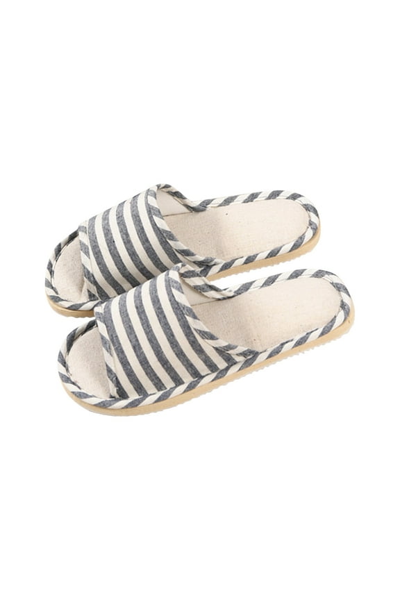 Womens House Slippers, Open Toe Memory Foam Washable Non-Slip Scuff Linen Printing Slippers, Cute Comfy Classic Japanese Slip On Autumn Winter Bedroom Indoor Slide Black 9