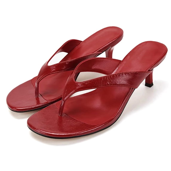 Willtoo Womens Kitten Heel Flip Flops Round Open Toe Thong Strap High Heel Slide Sandals Summer Prom Party Heeled Dress Sandals
