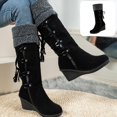thumbnail image 1 of Willtoo Womens Knee High Boots Fuzzy Cuff Lace Up Wedge Heel Tall Boots Fashion Warm Snow Boot for Casual Outdoor Fall & Winter Wear, 1 of 6