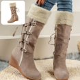 thumbnail image 1 of Willtoo Womens Knee High Boots Fuzzy Cuff Lace Up Wedge Heel Tall Boots Fashion Warm Snow Boot for Casual Outdoor Fall & Winter Wear, 1 of 6