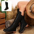 thumbnail image 1 of Willtoo Womens Knee‑High Boots Round Toe Lace‑Up Side Zipper Tall Booties Casual Wedge Heel Fashion Shoes for Winter Daily Wear, 1 of 6