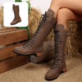 thumbnail image 1 of Willtoo Womens Knee‑High Boots Round Toe Lace‑Up Side Zipper Tall Booties Casual Wedge Heel Fashion Shoes for Winter Daily Wear, 1 of 6