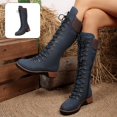 thumbnail image 1 of Willtoo Womens Knee‑High Boots Round Toe Lace‑Up Side Zipper Tall Booties Casual Wedge Heel Fashion Shoes for Winter Daily Wear, 1 of 6