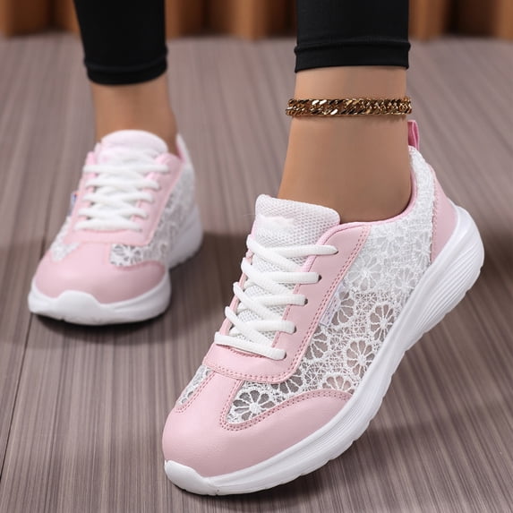 Willtoo Womens Lace Flower Fashion Sneakers Breathable Comfort Round Toe Lace-Up Embroidered Tennis Shoes Daily Casual Summer Travel