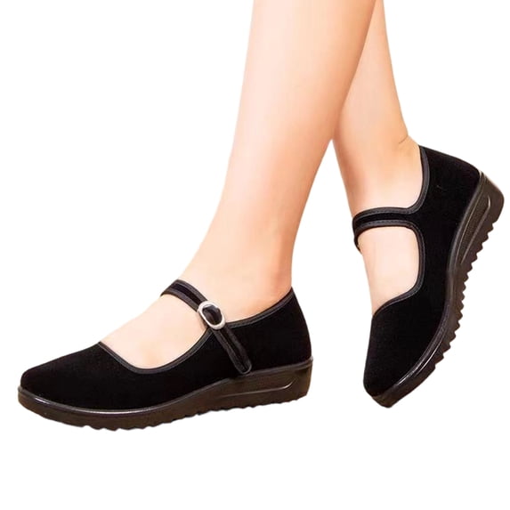 Willtoo Womens Mary Jane Flats with Adjustable Ankle Strap Wide Fit Non Slip Wedge Comfort Walking Shoes for Work Daily Casual Wear