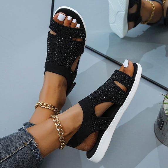 Willtoo Womens Open Toe Platform Sandals Mesh Hollow Non Slip Elastic Ankle Strappy Comfortable Cushion Wedge Beach Orthopedic Sandals