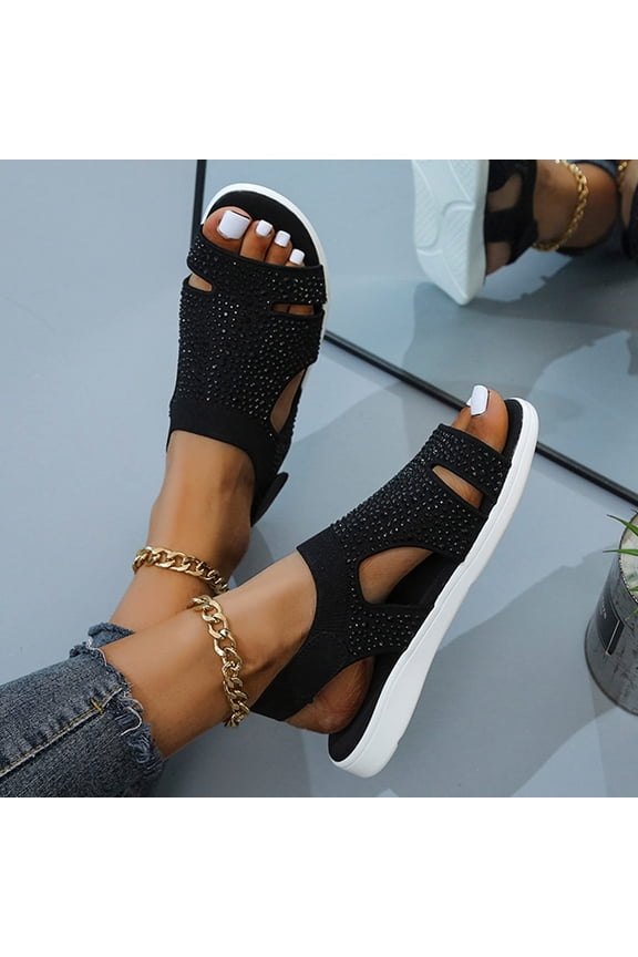 Womens Open Toe Platform Sandals Mesh Hollow Non Slip Elastic Ankle Strappy Comfortable Cushion Wedge Beach Orthopedic Sandals
