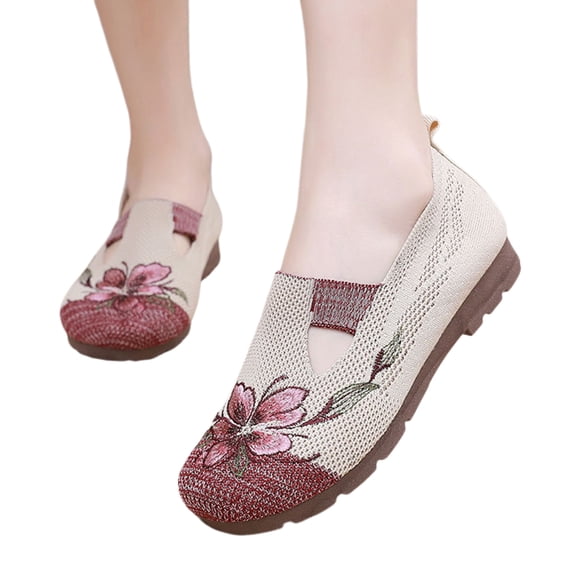 Willtoo Womens Orthopedic Shoes Flower Embroidered Arch Support Tennis Shoes Breathable Non Slip Slip on Work Shoes Knitted Mesh Stretch Soft 2026 Foam Shoes