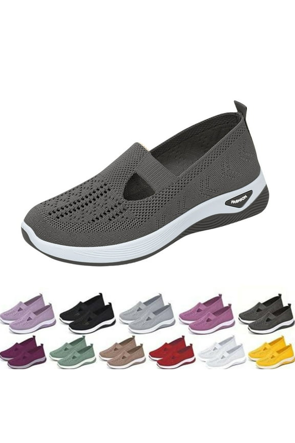 Womens Orthopedic Shoes Slip on Walking Shoes Nurse Shoes Embroidered Arch Support Wide Width Work Sneakers Dark Gray 9 Wide