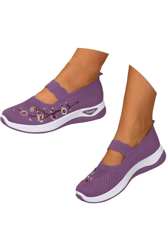 Womens Orthopedic Shoes Slip on Walking Shoes Nurse Shoes Embroidered Arch Support Wide Width Work Sneakers Purple 10 Wide