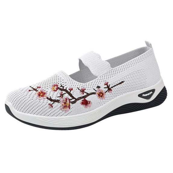 Willtoo Womens Orthopedic Shoes Slip on Walking Shoes Nurse Shoes Embroidered Arch Support Wide Width Work Sneakers White 6.5 Wide