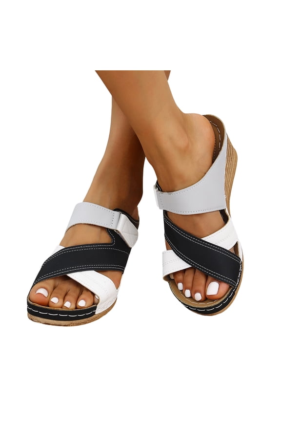 Womens Orthopedic Wedge Sandals With Hook Loop Comfortable Lightweight Open Round Toe Platform Arch Support Non Slip Sandals