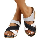 Willtoo Womens Orthopedic Wedge Sandals With Hook Loop Comfortable Lightweight Open Round Toe Platform Arch Support Non Slip Sandals