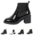 thumbnail image 1 of Willtoo Womens Patent Leather Chelsea Ankle Boots Elastic Slip On Chunky Block Heel Square Toe Short Booties Vintage Fashion Boots For Fall Winter, 1 of 5