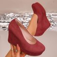 thumbnail image 1 of Willtoo Womens Platform Evening Suede Slip On Dress Solid Round Toe Wedge High Heel Pumps Shoes Red, 1 of 4