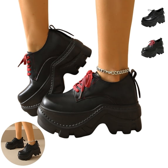 Willtoo Womens Platform Lace‑Up Walking Shoes Chunky Lug Sole Wedge Heel Casual Footwear Fashion Thick Sole Height‑Increasing Low‑Top Dress Shoes