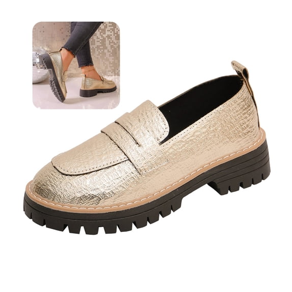 Willtoo Womens Platform Loafers Round Toe Slip On Casual Dress Shoes Fashion Chunky Lug Sole Walking Shoes for Daily Wear