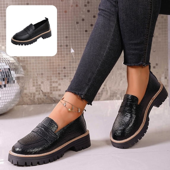 Willtoo Womens Platform Loafers Round Toe Slip On Casual Dress Shoes Fashion Chunky Lug Sole Walking Shoes for Daily Wear