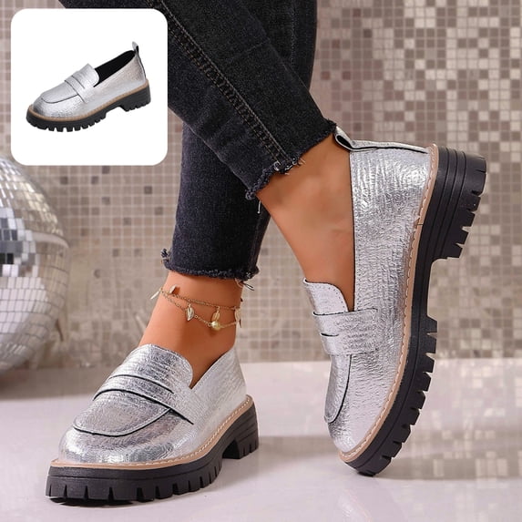 Willtoo Womens Platform Loafers Round Toe Slip On Casual Dress Shoes Fashion Chunky Lug Sole Walking Shoes for Daily Wear