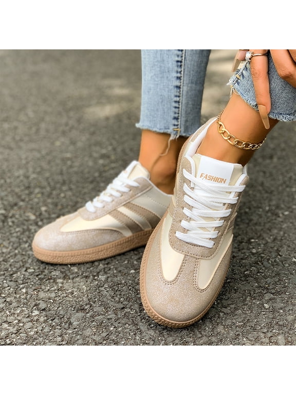 Womens Platform Sneakers Lace Up Low Top Round Toe Trainers Lightweight Gum Sole Fashion Casual Walking Tennis Shoes