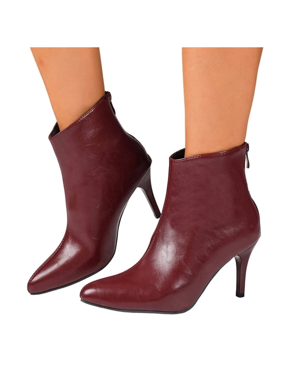 Womens Pointed Toe Stiletto Ankle Boots Back Zipper High Heel Short Booties Fashion Non Slip Party Dress Boots