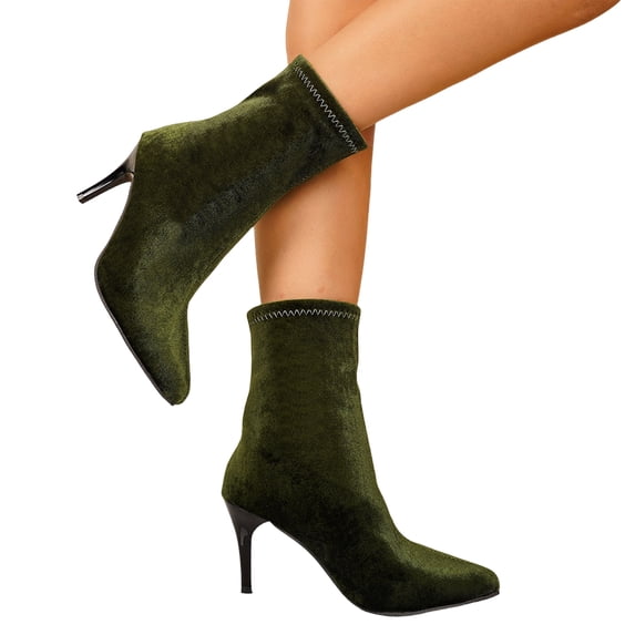 Willtoo Womens Pointed Toe Stiletto Ankle Boots Stretch Slim Fit Back Zipper Dress Booties Elegant Party Heeled Short Boots