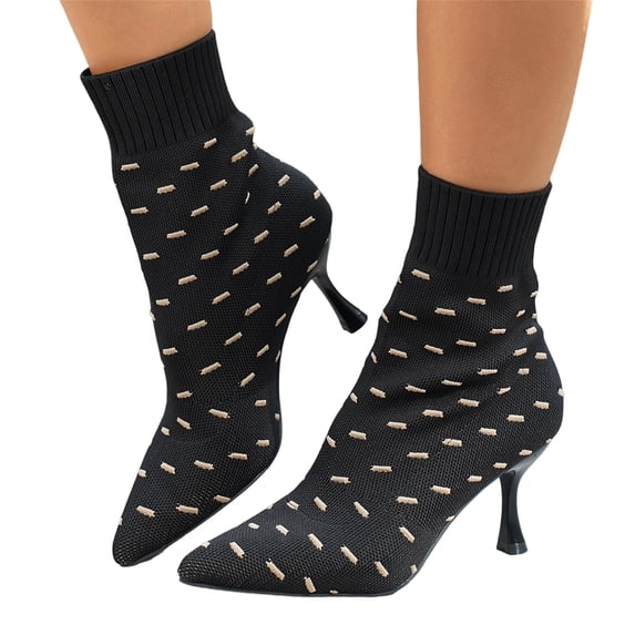 Willtoo Womens Pointed Toe Stiletto Ankle Sock Boots Stretch Knit Slip-On High Heel Booties Fashion Slim Fit Dress Boots