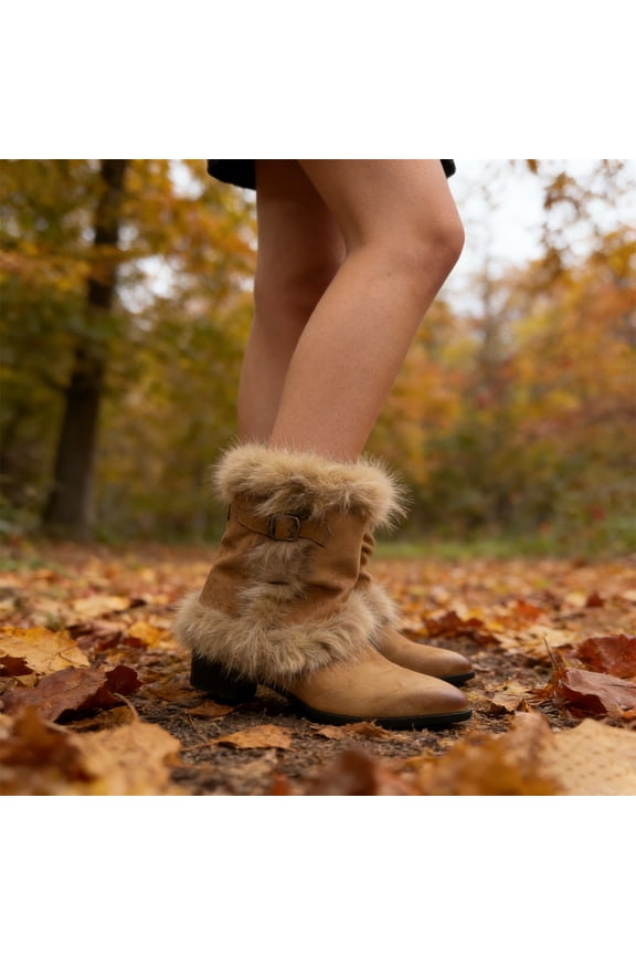 Womens Quilted Snow Boot with Waterproof Lace Up Suede Mid-Calf Outdoor Winter Deep Tread Rubber Sole