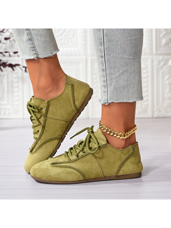Womens Retro Lace Up Flats Low Top Casual Sneakers Round Toe Lightweight Soft Sole Fashion Walking Trainers Daily Outdoor Driving Shoes