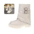 thumbnail image 1 of Willtoo Womens Retro Platform Mid-Calf Boots with Metal Buckles and Rivets Round Toe Slouchy Ruched Stacked Combat Boots, 1 of 6