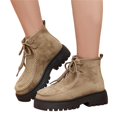 thumbnail image 1 of Willtoo Womens Round Toe Lace Up Ankle Boots Side Zipper Chunky Sole Casual Short Booties Spring Fall Fashion Outdoor Walking Shoes, 1 of 5