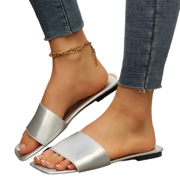 Willtoo Womens Sandals Flats Slip On Square Toe Cute Flat Spring Summer Casual Beach Dressy Slides For Women 2026 Trendy