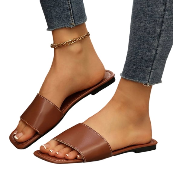 Willtoo Womens Sandals Flats Slip On Square Toe Cute Flat Spring Summer Casual Beach Dressy Slides For Women 2026 Trendy