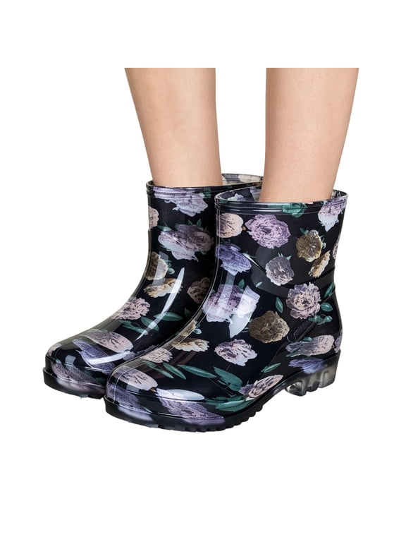 Womens Short Rain Boots Waterproof Lightweight Non Slip Rubber Ankle Booties for Kitchen Work, Gardening, Outdoor Rainy Day Activities