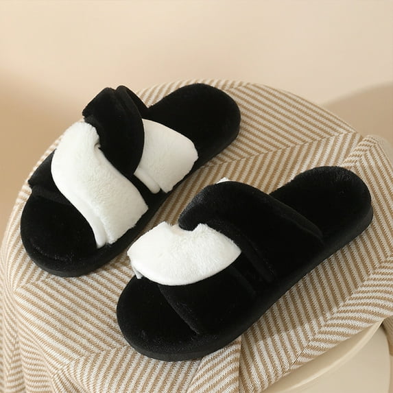 Willtoo Womens Slippers Open Toe House Fuzzy Slipper for Women Criss Cross Corduroy Shoes Indoor Outdoor Gray 9 Wide