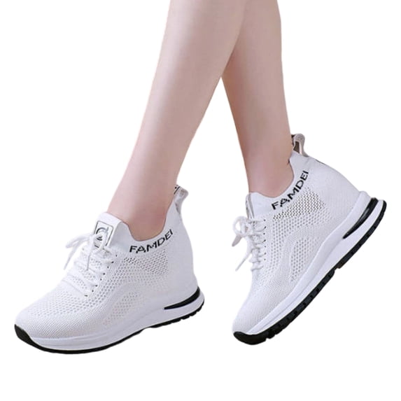 Willtoo Womens Sneakers Hidden Wedge Height Increasing Trainers Breathable Mesh Lace-Up Walking Shoes Lightweight Stretch Knit Casual Shoes