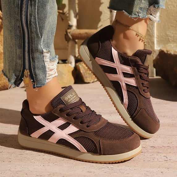 Willtoo Womens Sneakers Mesh Breathable Lace Up Low Top Color Block Walking Shoes Lightweight Round Toe Casual Flat Trainers