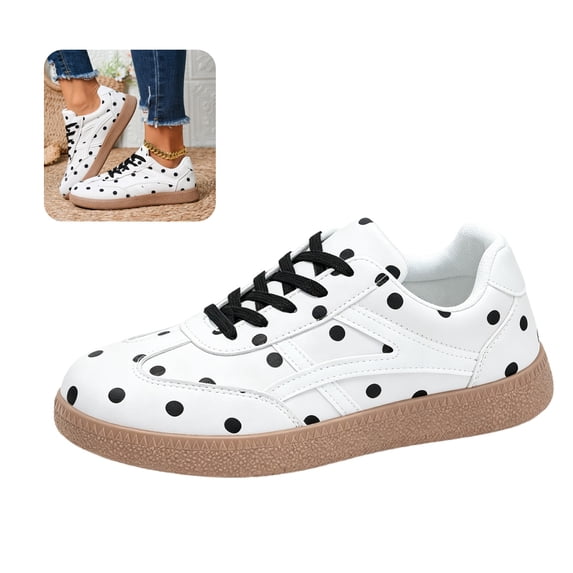 Willtoo Womens Sneakers Polka Dot Round Toe Lace Up Flats Lightweight Fashion Non Slip Walking Shoes for Daily Outdoor Wear