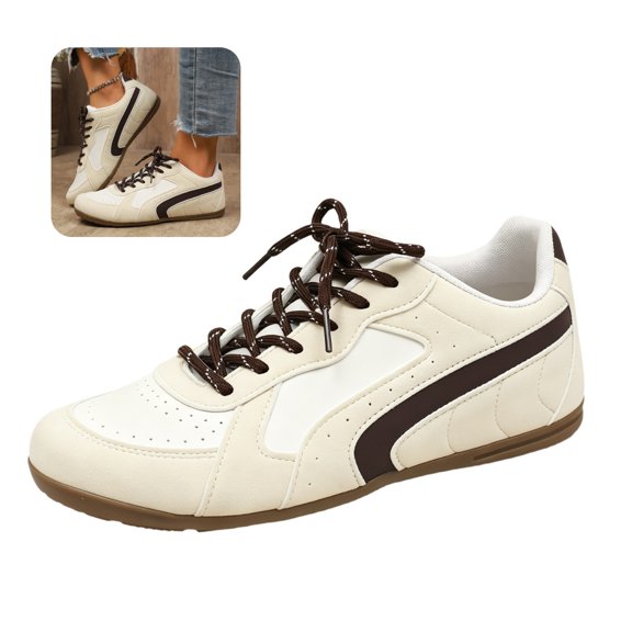 Willtoo Womens Sneakers Retro Lace‑Up Low Top Trainer Shoes Lightweight Fashion Flat Non Slip Athletic Shoes for Daily Outdoor Wear