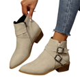 thumbnail image 1 of Willtoo Womens Vintage Double Buckle Ankle Boots Side Zipper Block Heel Short Booties Casual Western Chelsea Boots for Daily Wear, 1 of 6