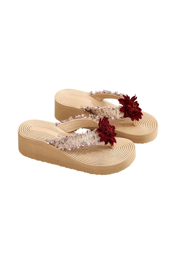 Womens Wedge Flops Platform Sandals Boho Style Thong Sandals