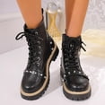 thumbnail image 1 of Willtoo Womens Wedge Platform Boots with Chunky High Platform Heel Lace Up Punk Goth Mid Calf Combat Boots for Autumn Winter, 1 of 5